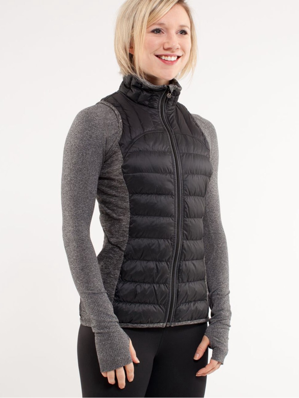 Lululemon Run: Turn Around Vest - Black / Heathered Grey Puffer Vest Jacket